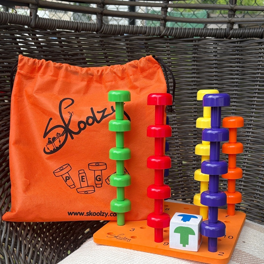 Color Stacking Peg Game - Orange, Green, Red, Purple, Yellow